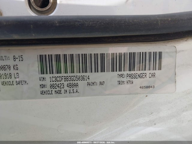Aukcja sprzedaży 2016 Dodge Dart Sxt, vin: 1C3CDFBB3GD503614, numer aukcji: 45968573