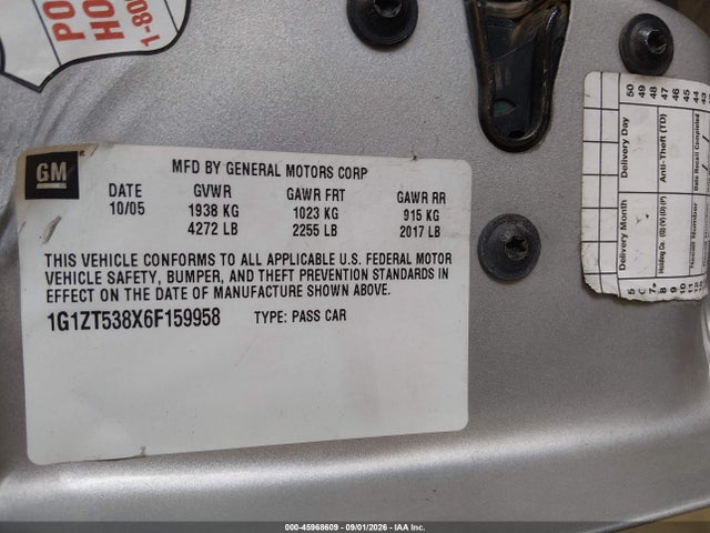 Aukcja sprzedaży 2006 Chevrolet Malibu Lt, vin: 1G1ZT538X6F159958, numer aukcji: 45968609
