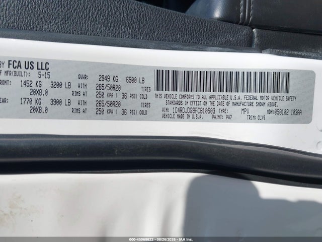 Продажа на аукционе авто 2015 Dodge Durango Limited, vin: 1C4RDJDG9FC810503, номер лота: 45968622