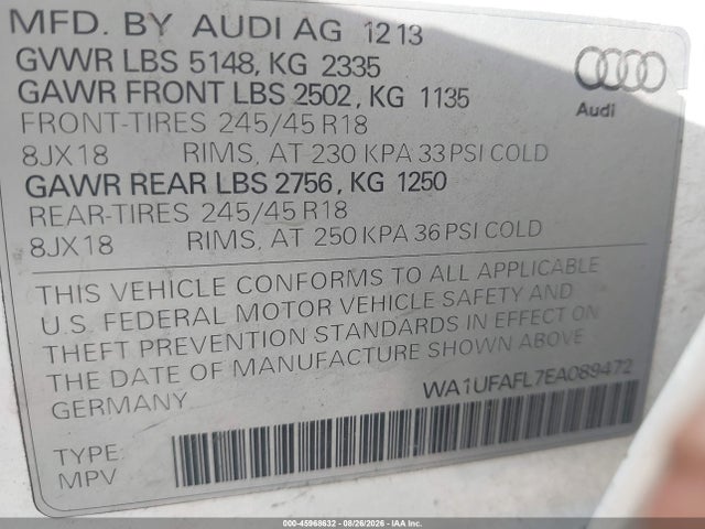 Продаж на аукціоні авто 2014 Audi Allroad 2.0t Premium, vin: WA1UFAFL7EA089472, номер лоту: 45968632