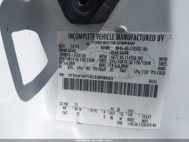 2012 Ford F-550 Chassis Xl მანქანა იყიდება აუქციონზე, vin: 1FDUF5HT4CEB09043, აუქციონის ნომერი: 45968639