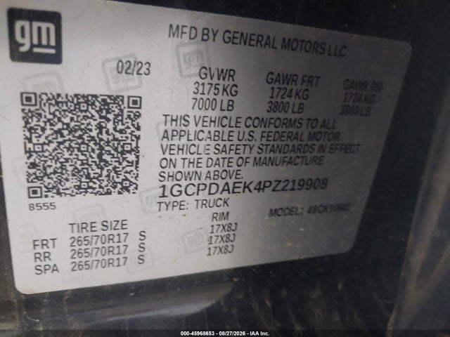 45968653 :رقم المزاد ، 1GCPDAEK4PZ219908 vin ، 2023 Chevrolet Silverado 1500 4wd  Short Bed Wt مزاد بيع