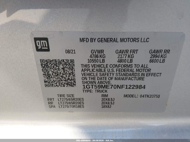 Продаж на аукціоні авто 2022 Gmc Sierra 2500hd 4wd  Standard Bed Sle, vin: 1GT59ME70NF122984, номер лоту: 45968655