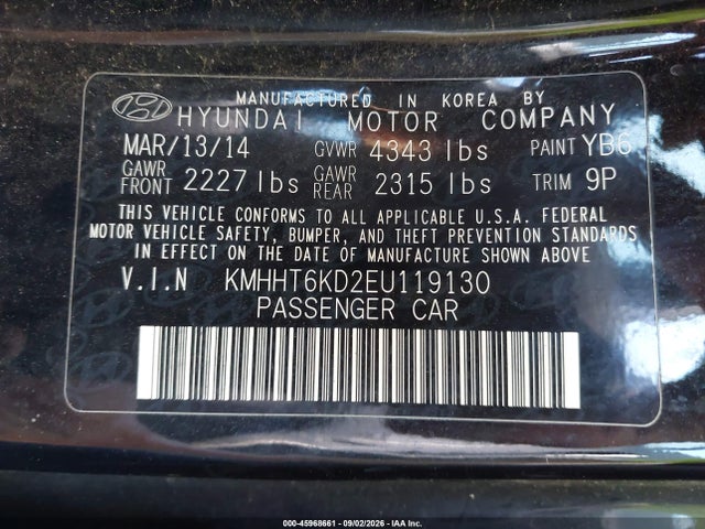 2014 Hyundai Genesis 2.0t მანქანა იყიდება აუქციონზე, vin: KMHHT6KD2EU119130, აუქციონის ნომერი: 45968661