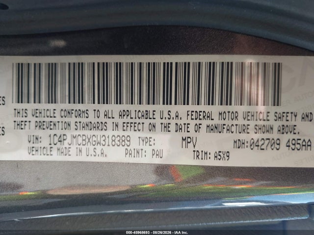 Auction sale of the 2016 Jeep Cherokee Latitude, vin: 1C4PJMCBXGW318389, lot number: 45968693