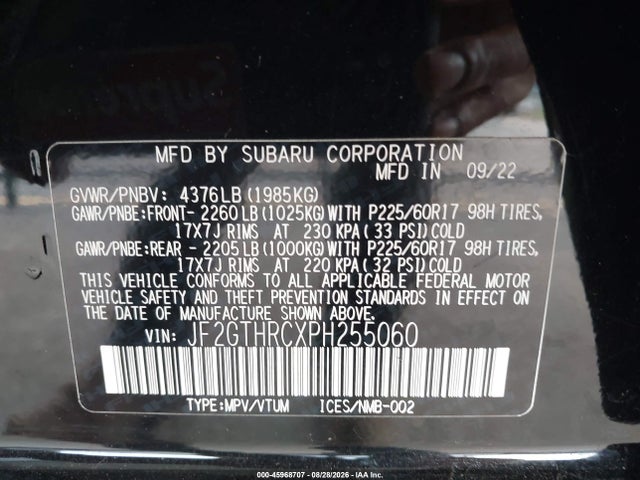 45968707 :رقم المزاد ، JF2GTHRCXPH255060 vin ، 2023 Subaru Crosstrek Sport مزاد بيع
