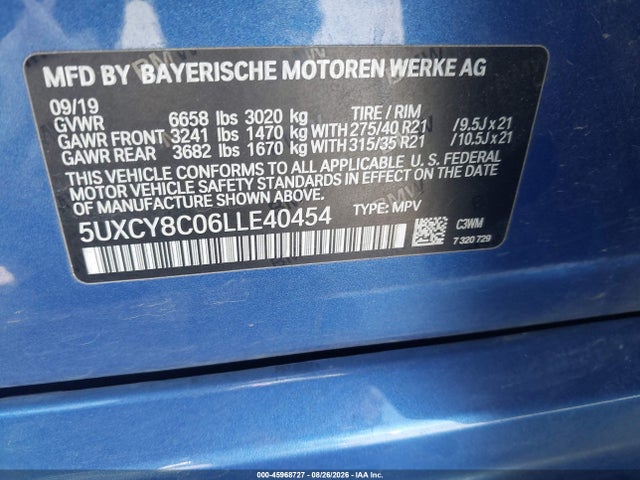 Продаж на аукціоні авто 2020 Bmw X6 M50i, vin: 5UXCY8C06LLE40454, номер лоту: 45968727