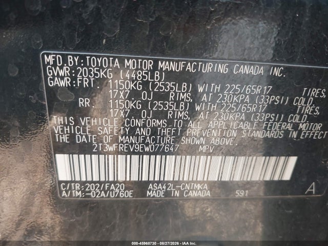 45968730 :رقم المزاد ، 2T3WFREV9EW077647 vin ، 2014 Toyota Rav4 Xle مزاد بيع