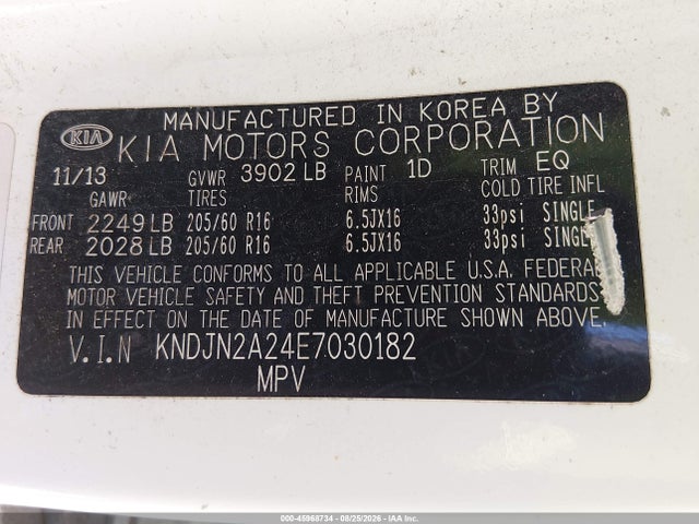 45968734 :رقم المزاد ، KNDJN2A24E7030182 vin ، 2014 Kia Soul مزاد بيع