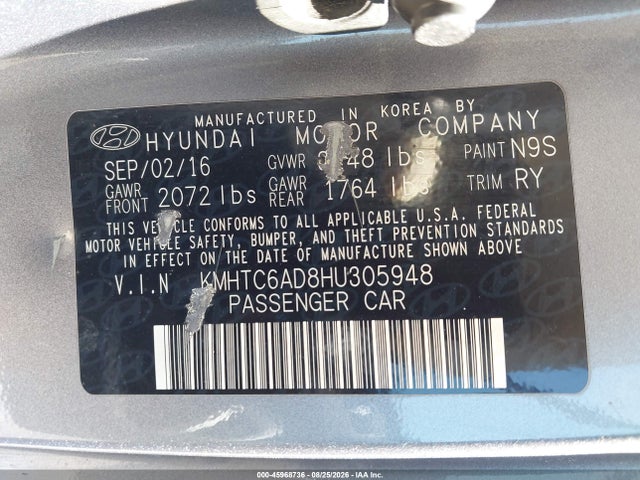 Продаж на аукціоні авто 2017 Hyundai Veloster, vin: KMHTC6AD8HU305948, номер лоту: 45968736