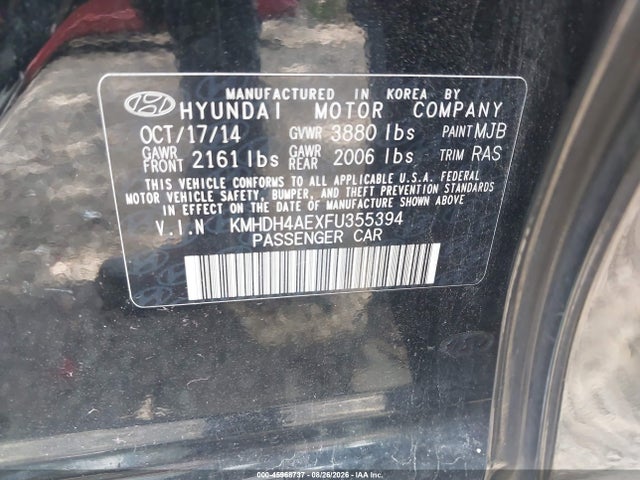 45968737 :رقم المزاد ، KMHDH4AEXFU355394 vin ، 2015 Hyundai Elantra Se مزاد بيع