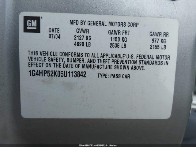 2005 Buick Lesabre Custom მანქანა იყიდება აუქციონზე, vin: 1G4HP52K05U113842, აუქციონის ნომერი: 45968763