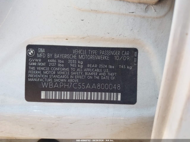45968782 :رقم المزاد ، WBAPH7C55AA800048 vin ، 2010 Bmw 328i مزاد بيع
