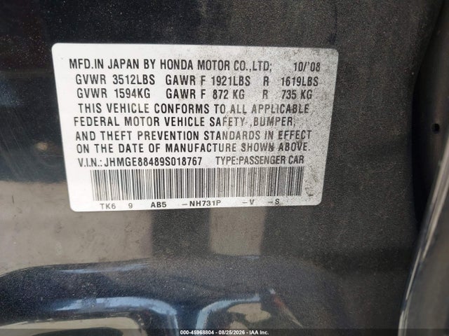 Продажа на аукционе авто 2009 Honda Fit Sport, vin: JHMGE88489S018767, номер лота: 45968804
