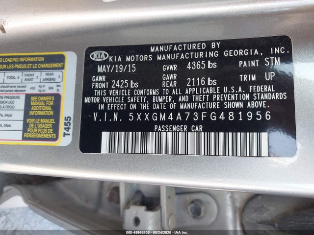 KIA Optima Lx 2015 5XXGM4A73FG481956 Image 9