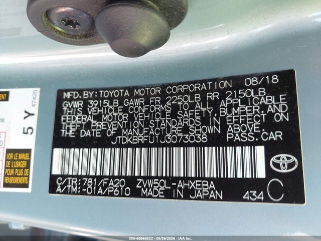 Toyota Prius Two 2018 JTDKBRFU1J3073038 Image 9