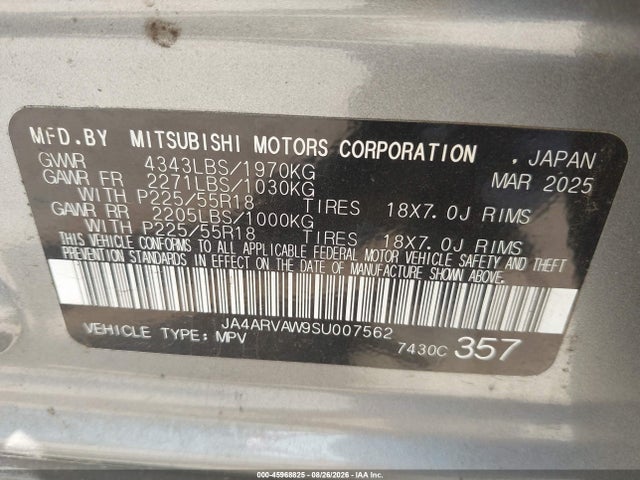 Aukcja sprzedaży 2025 Mitsubishi Outlander Sport 2.4 Sel Awc, vin: JA4ARVAW9SU007562, numer aukcji: 45968825