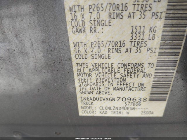 Aukcja sprzedaży 2016 Nissan Frontier Sv, vin: 1N6AD0EVXGN709638, numer aukcji: 45968824