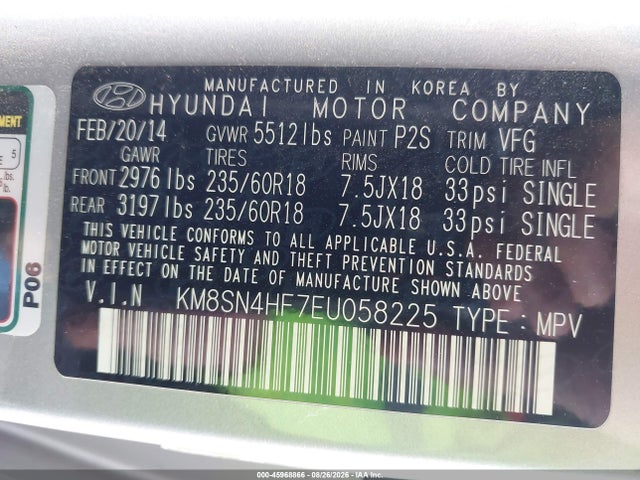 Hyundai Santa Fe Gls 2014 KM8SN4HF7EU058225 Image 9