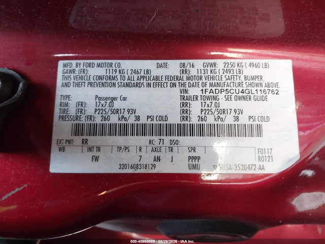 Продажа на аукционе авто 2016 Ford C-max Energi Sel, vin: 1FADP5CU4GL116762, номер лота: 45968889