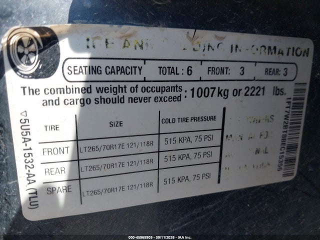 2011 Ford F-250 Xlt მანქანა იყიდება აუქციონზე, vin: 1FT7W2BT8BEC15356, აუქციონის ნომერი: 45968909