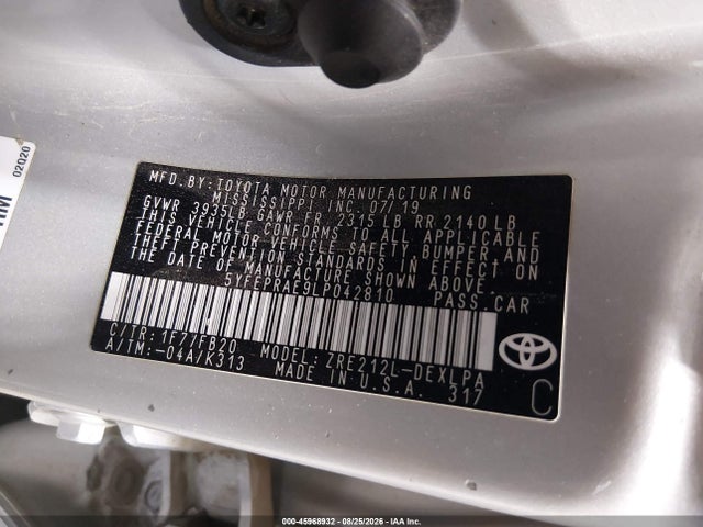 Продажа на аукционе авто 2020 Toyota Corolla Le, vin: 5YFEPRAE9LP042810, номер лота: 45968932