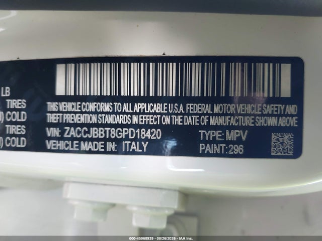 45968939 :رقم المزاد ، ZACCJBBT8GPD18420 vin ، 2016 Jeep Renegade 75th Anniversary مزاد بيع