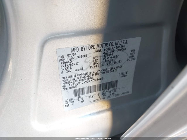 45968946 :رقم المزاد ، 1FTRW12W34KC41686 vin ، 2004 Ford F-150 Xlt مزاد بيع