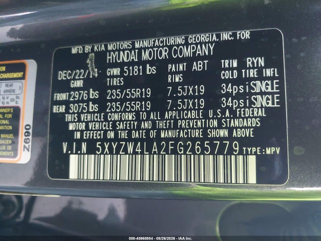 5XYZW4LA2FG265779 Hyundai Santa Fe Sport 2.0l Turbo