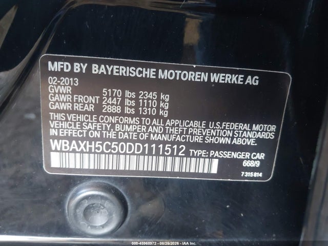 Продажа на аукционе авто 2013 Bmw 528i Xdrive, vin: WBAXH5C50DD111512, номер лота: 45968972