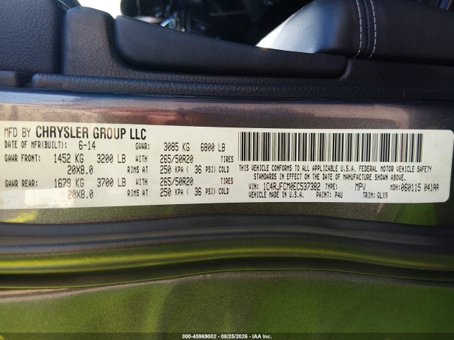 45969002 :رقم المزاد ، 1C4RJFCM0EC537382 vin ، 2014 Jeep Grand Cherokee Overland مزاد بيع