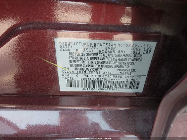 Aukcja sprzedaży 2022 Nissan Sentra Sv Xtronic Cvt, vin: 3N1AB8CV8NY229076, numer aukcji: 45969003