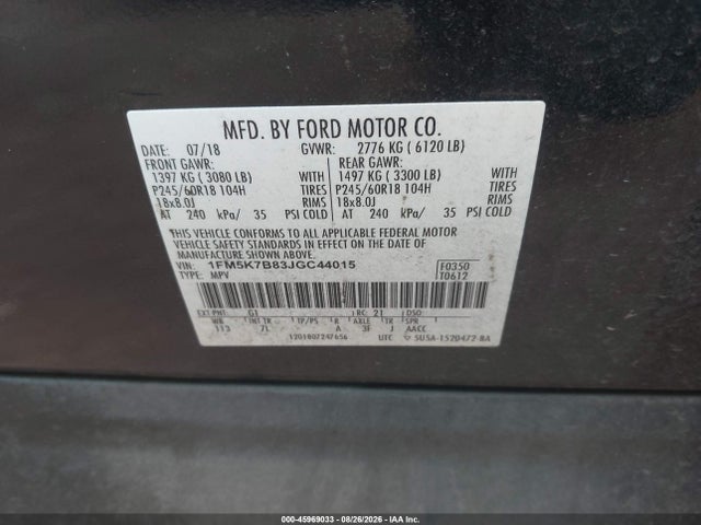 Продаж на аукціоні авто 2018 Ford Explorer, vin: 1FM5K7B83JGC44015, номер лоту: 45969033