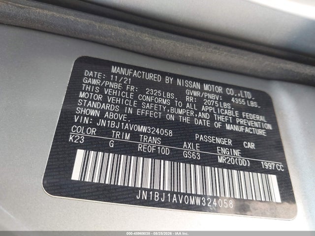 Продаж на аукціоні авто 2021 Nissan Rogue Sport S Fwd Xtronic Cvt, vin: JN1BJ1AV0MW324058, номер лоту: 45969038