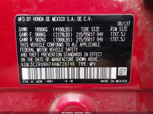 Honda Hr-v Ex-l 2017 3CZRU6H74HM728746 Image 9