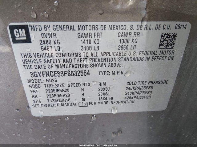 Продаж на аукціоні авто 2015 Cadillac Srx Performance Collection, vin: 3GYFNCE33FS532564, номер лоту: 45969061