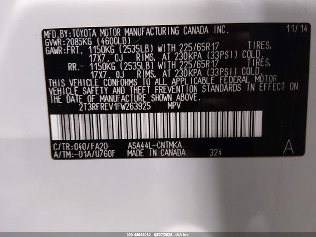 Toyota Rav4 Xle 2015 2T3RFREV1FW263925 Image 9