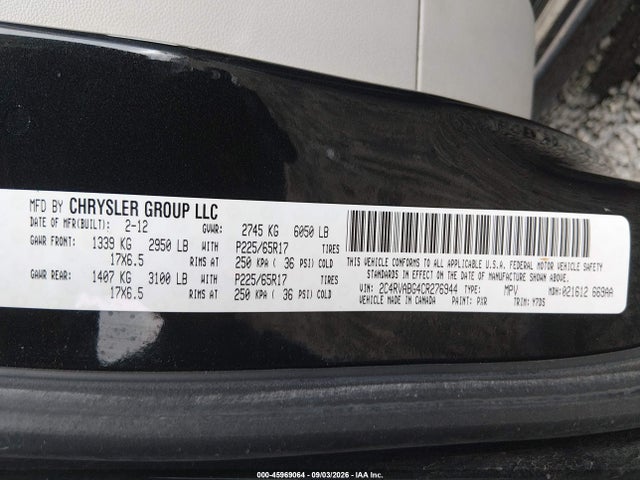 Aukcja sprzedaży 2012 Volkswagen Routan Se, vin: 2C4RVABG4CR276944, numer aukcji: 45969064