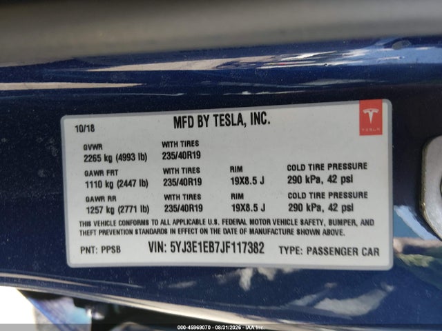 Tesla Model 3 Long Range/performance 2018 5YJ3E1EB7JF117382 Image 9