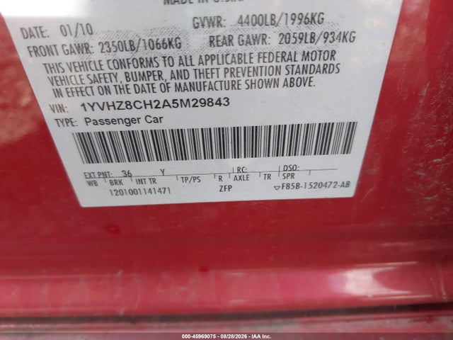 Aukcja sprzedaży 2010 Mazda Mazda6 I Grand Touring, vin: 1YVHZ8CH2A5M29843, numer aukcji: 45969075