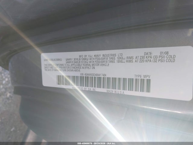 45969079 :رقم المزاد ، 4S4WX93D484417484 vin ، 2008 Subaru Tribeca Limited 5-passenger مزاد بيع