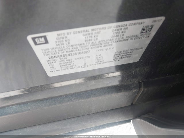 45969096 :رقم المزاد ، 2GNAXSEV2J6163927 vin ، 2018 Chevrolet Equinox Lt مزاد بيع
