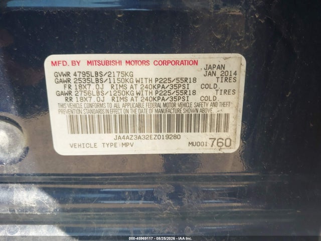 Aukcja sprzedaży 2014 Mitsubishi Outlander Se, vin: JA4AZ3A32EZ019280, numer aukcji: 45969117