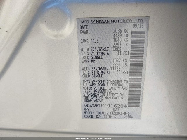 Nissan ROGUE SV 2016 5N1AT2MT3GC916204 Image 9