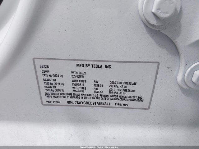 7SAYGDED9TA654311 Tesla Model Y Premium Rear-wheel Drive/rear-wheel Drive
