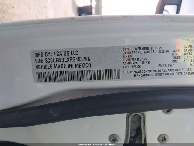 Aukcja sprzedaży 2024 Ram 2500, vin: 3C6UR5DLXRG153798, numer aukcji: 45969171