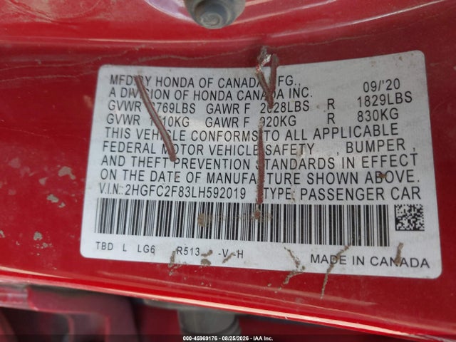 Honda Civic Sport 2020 2HGFC2F83LH592019 Image 9
