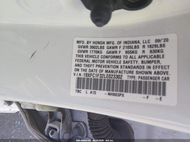 2020 Honda Civic Ex მანქანა იყიდება აუქციონზე, vin: 19XFC1F32LE023302, აუქციონის ნომერი: 45969189