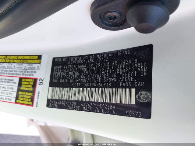 45969197 :رقم المزاد ، 4T1T11AK4PU760818 vin ، 2023 Toyota Camry Se مزاد بيع