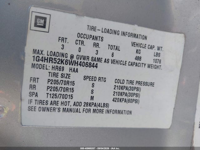 Aukcja sprzedaży 1998 Buick Lesabre Limited, vin: 1G4HR52K6WH406844, numer aukcji: 45969207
